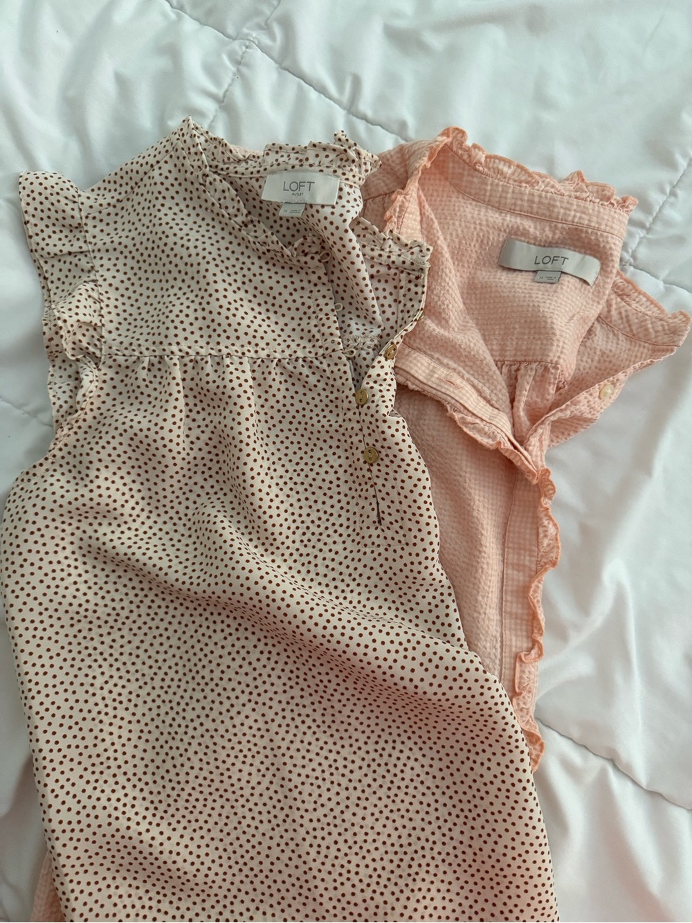 LOFT Blouses. Polka Dot/ Gingham with Ruffle Sleeves